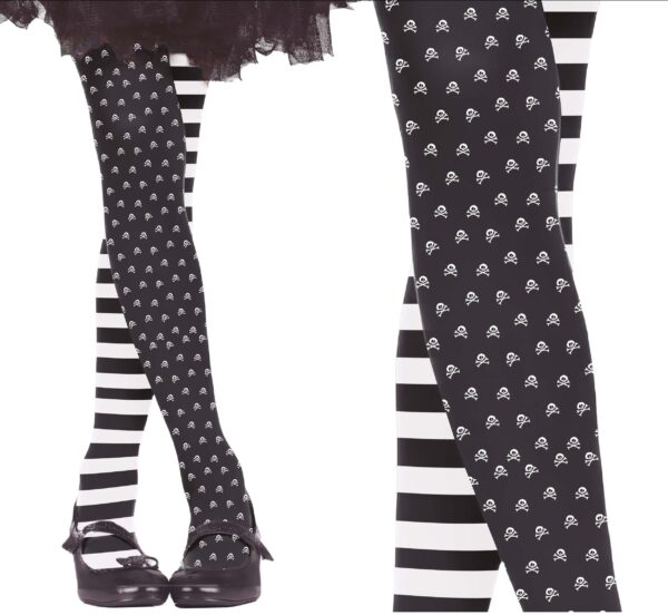Collant con teschi a righe bianche e nere Mercoledì Addams