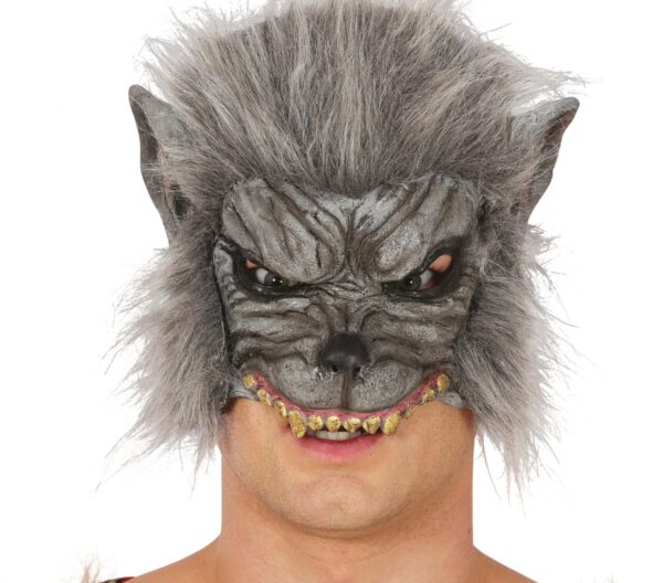 Maschera lupo mezzo viso con pelo