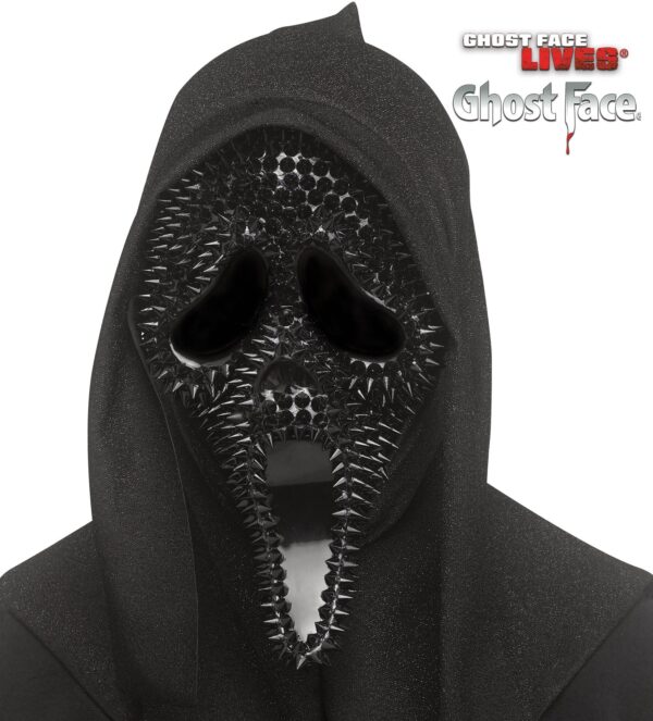 Maschera Ghostface borchiata nera con cappuccio brillantinato originale