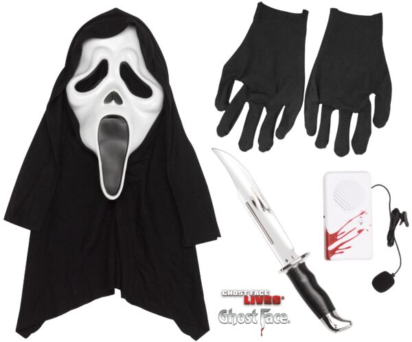 Kit Completo Ghostface con maschera modulatore coltello e guanti originali