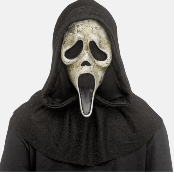 Maschera deluxe Ghost Face Scream VI invecchiata con cappuccio glitter