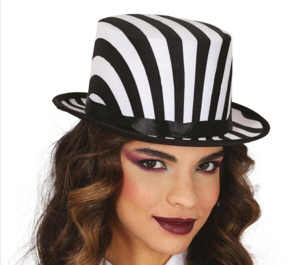 Cilindro a righe bianche e nere stile Beetlejuice