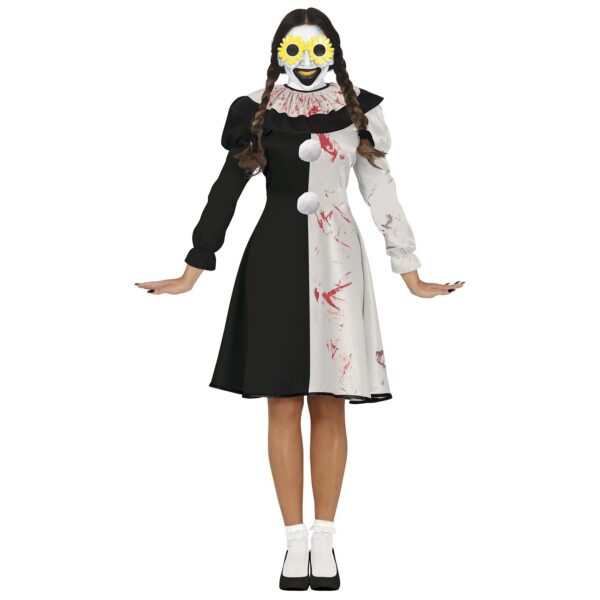 Clown terrificante bianco e nero donna