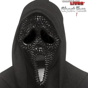 Maschera Ghostface borchiata nera con cappuccio brillantinato originale