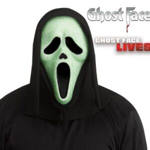 Maschera Ghost Face Glow in the dark con cappuccio glitter originale