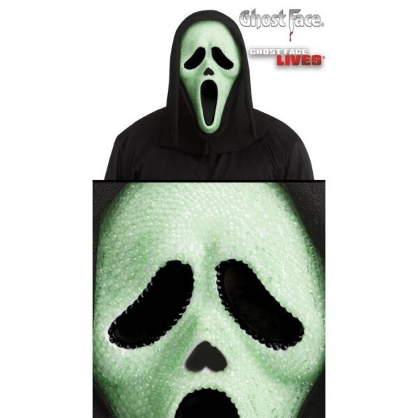 Maschera Ghost Face Glow in the dark con cappuccio glitter originale - immagine 2