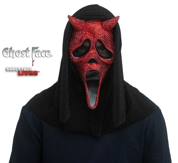 Maschera Ghost Face Diavolo con brillantini e cappuccio glitter originale