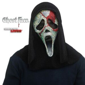 Maschera Ghost Insanguinata con brillantini e cappuccio glitter originale