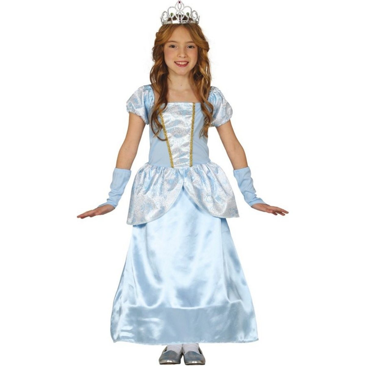 Costume da principessa Cenerentola azzurro e glitter per bambina