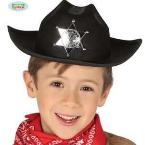 Cappello sceriffo in feltro nero con stella argento bimbo