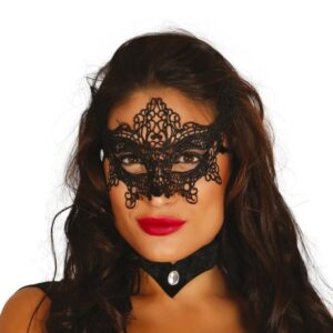 Maschera nera ricamata in pizzo