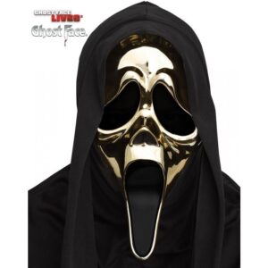 Maschera Ghost Face Oro lucido in plastica rigida con cappuccio originale