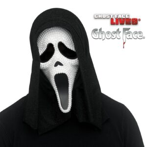 Maschera Ghost Face Scream bianco perlato con perle e cappuccio glitter originale