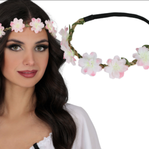 Diadema Hippie con fiori rosa e bianchi fascia per la testa figlio dei fiori
