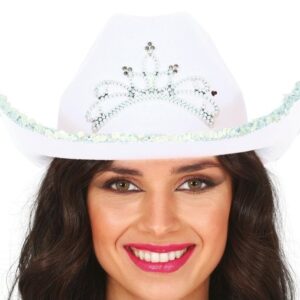 Cappello cowgirl bianco con strass