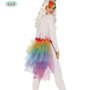Tuta bianca con tutù arcobaleno
