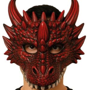 Maschera a mezzo viso da drago rosso in schiuma di lattice