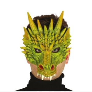 Maschera a mezzo viso da drago verde in schiuma di lattice