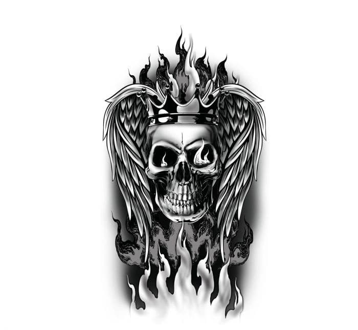 Tatuaggio teschio con corona e ali - immagine 2