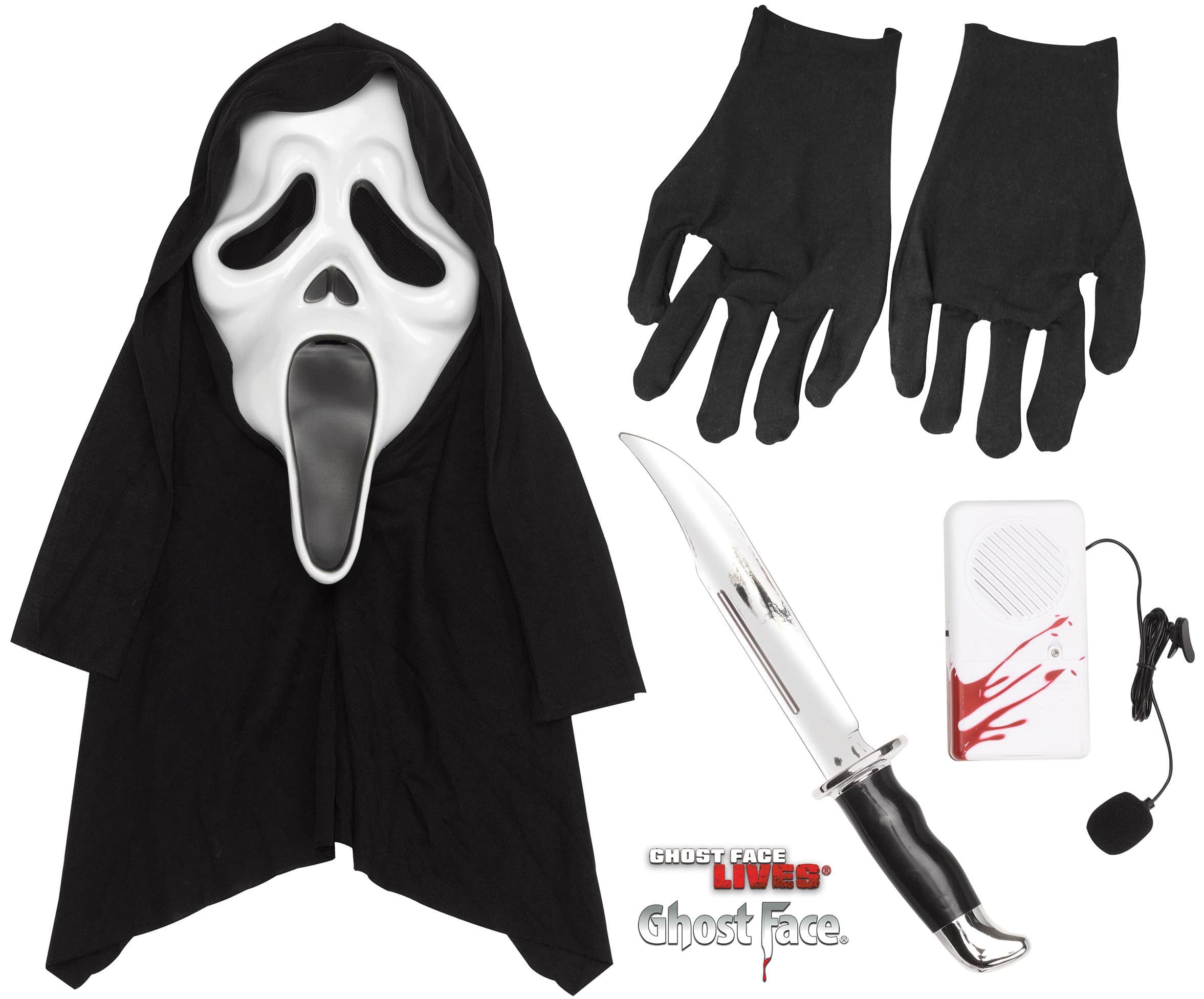 Kit Completo Ghostface con maschera modulatore coltello e guanti originali
