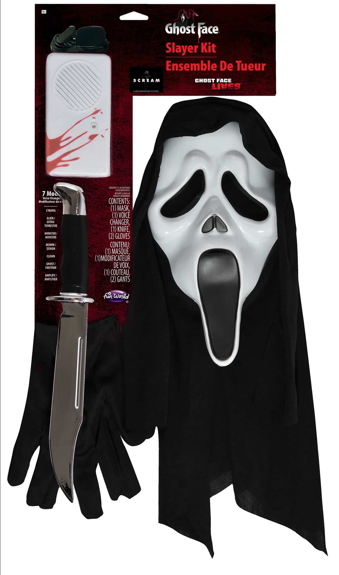 Kit Completo Ghostface con maschera modulatore coltello e guanti originali - immagine 2