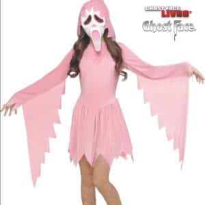 Costume Ghostface Scream Bambina Rosa pastello con glietter Originale con maschera