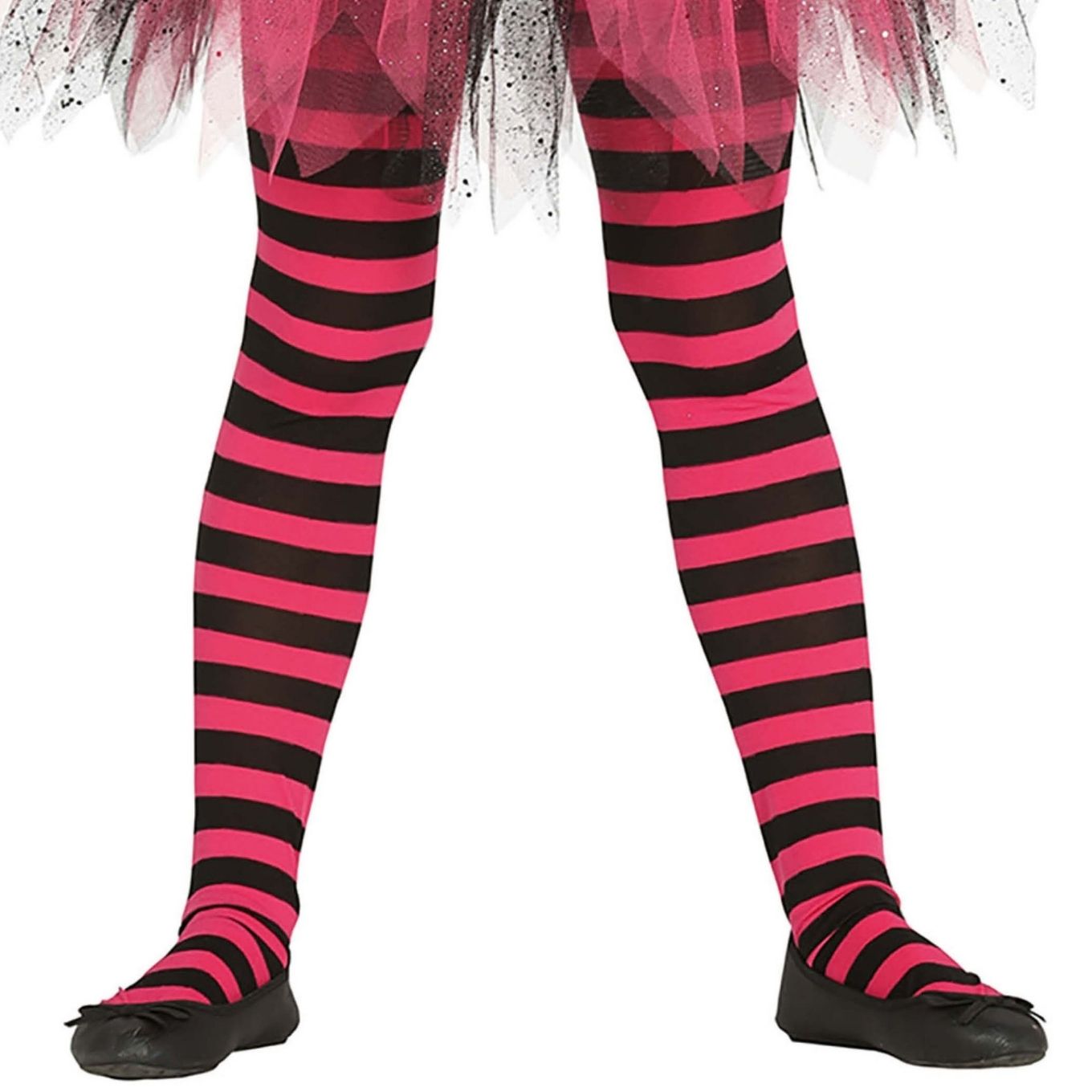 Collant a righe fucsia e nere bambina